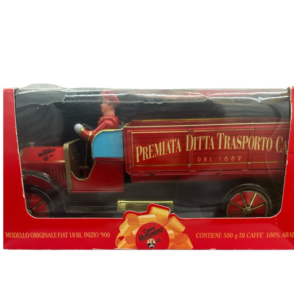 Caffe Vergnano 1882 Fiat 18 BL Red Metal Coffee Delivery Truck Collectible Tin